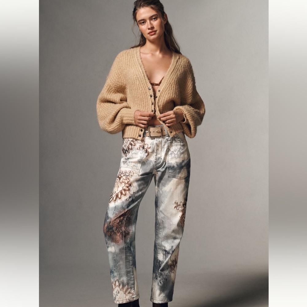 Anthropologie x Pilcro The Wanderer Mid-Rise Relaxed Tapestry Jeans Blue‎ Floral - Picture 2 of 4